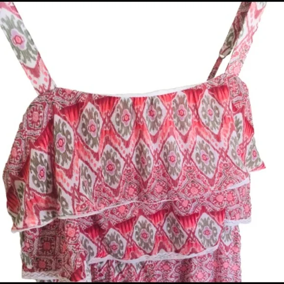 HOLLISTER Spaghetti Strap Boho Tiered Lace Dress Pink/Sage Size Small - Picture 7 of 9